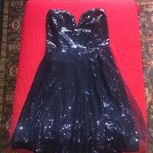 Blue Sequin and Mesh Strapless Dress
